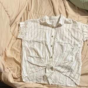 Wonder Nation White and Brown Striped Button Down Shirt